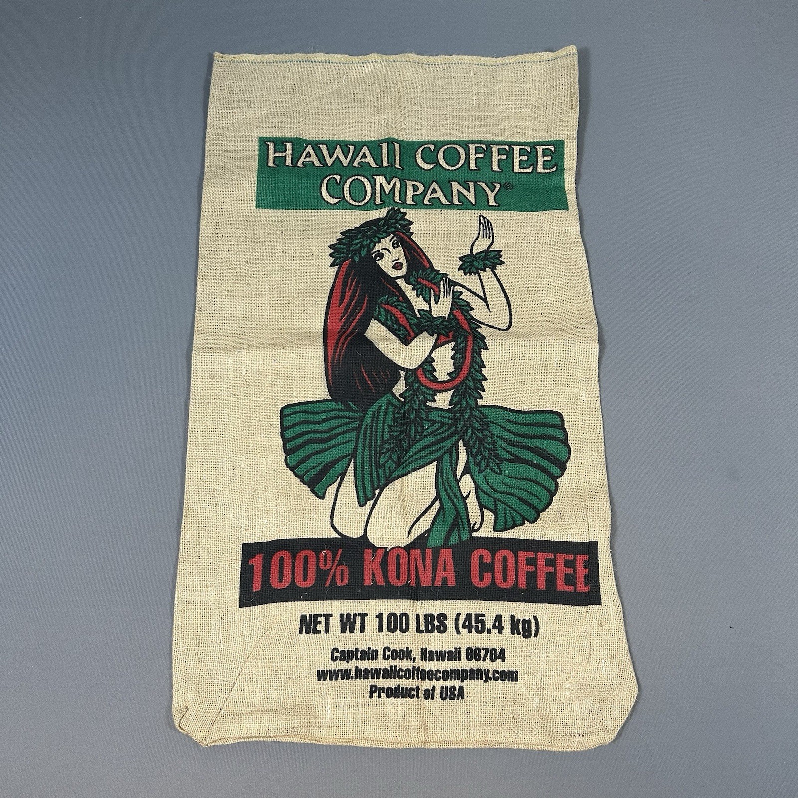 Hawaii Coffee Company Burlap Bag 100lbs Kona Coffee Made In USA 22×38