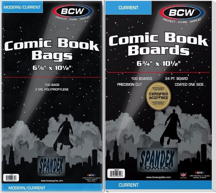 200 BCW 2-Mil Current Modern Poly Bags & Comic Boards Acid Free Safe Storage