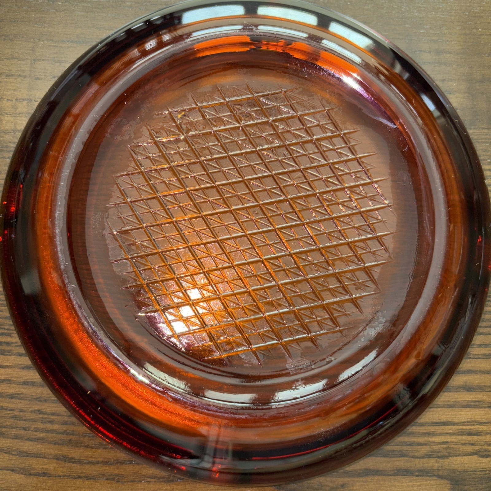 Amber 8” Cigar Ashtray Waffle Diamond Bottom MCM Brown Vintage Retro EXCELLENT