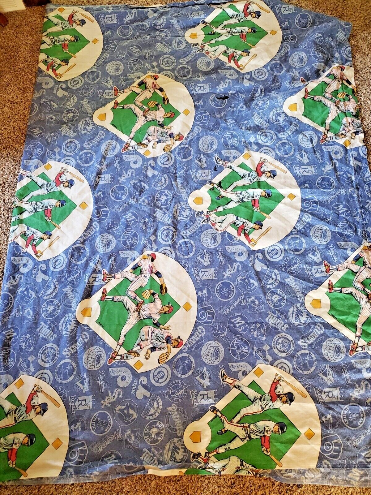 Vintage 1991 MLB Major League Baseball Team Twin Flat Bed Sheet USA Made Fabric