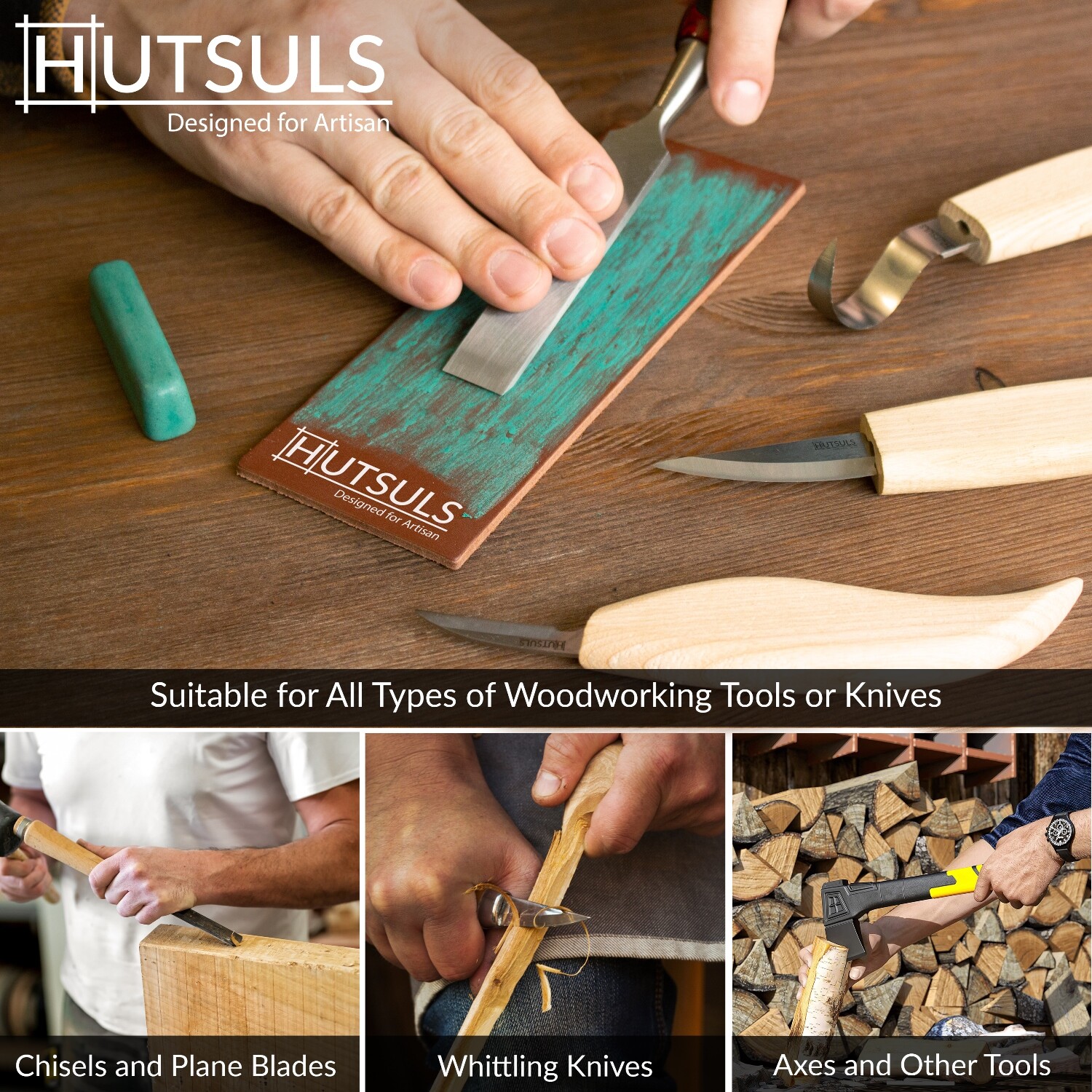 HUTSULS Brown Leather Strop Green Honing Compound Stropping Kit Knife Sharpener