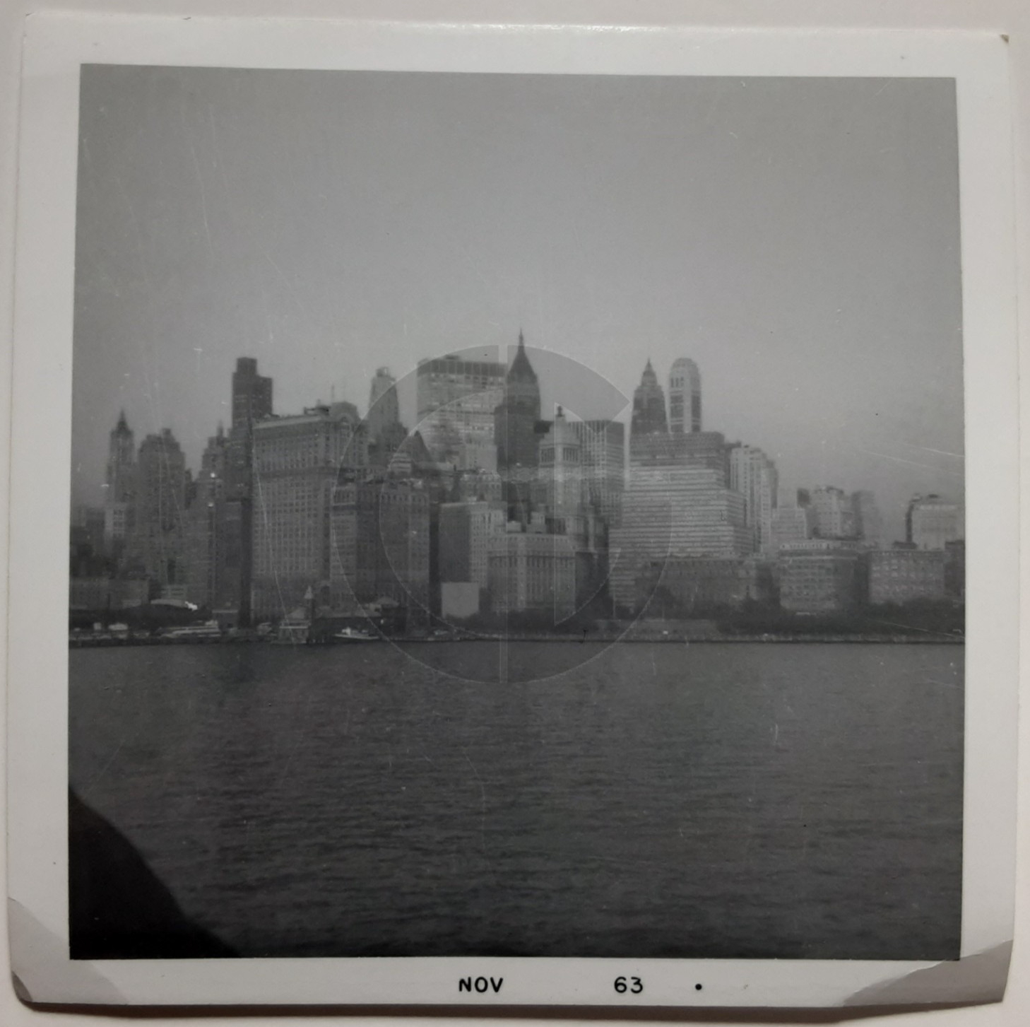 New York City Skyline, Ships in River: 1960’s Snapshot Photo