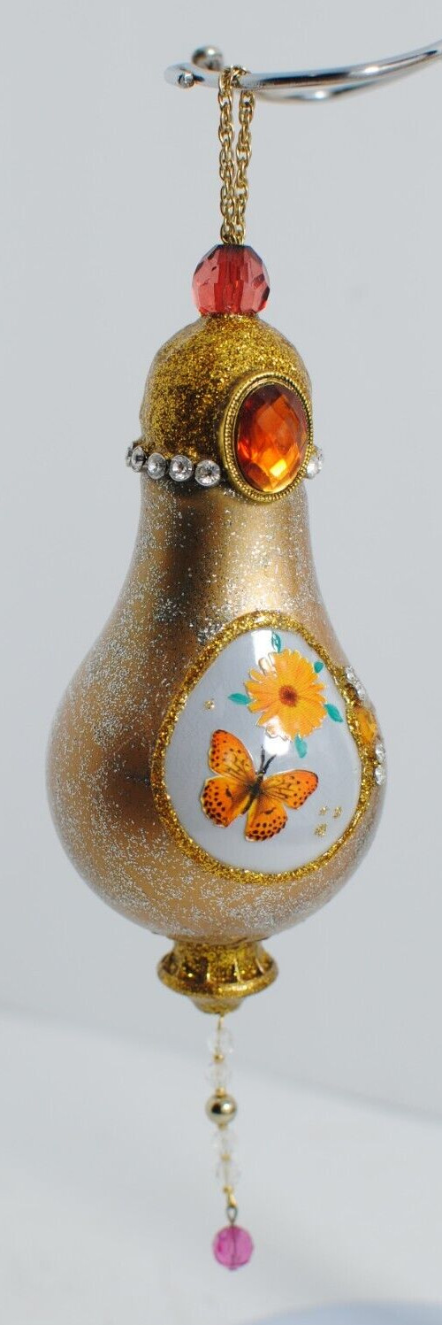 Handmade Glass Butterfly Flower Rhinestones Seasonal Hanging Ornament OOAK