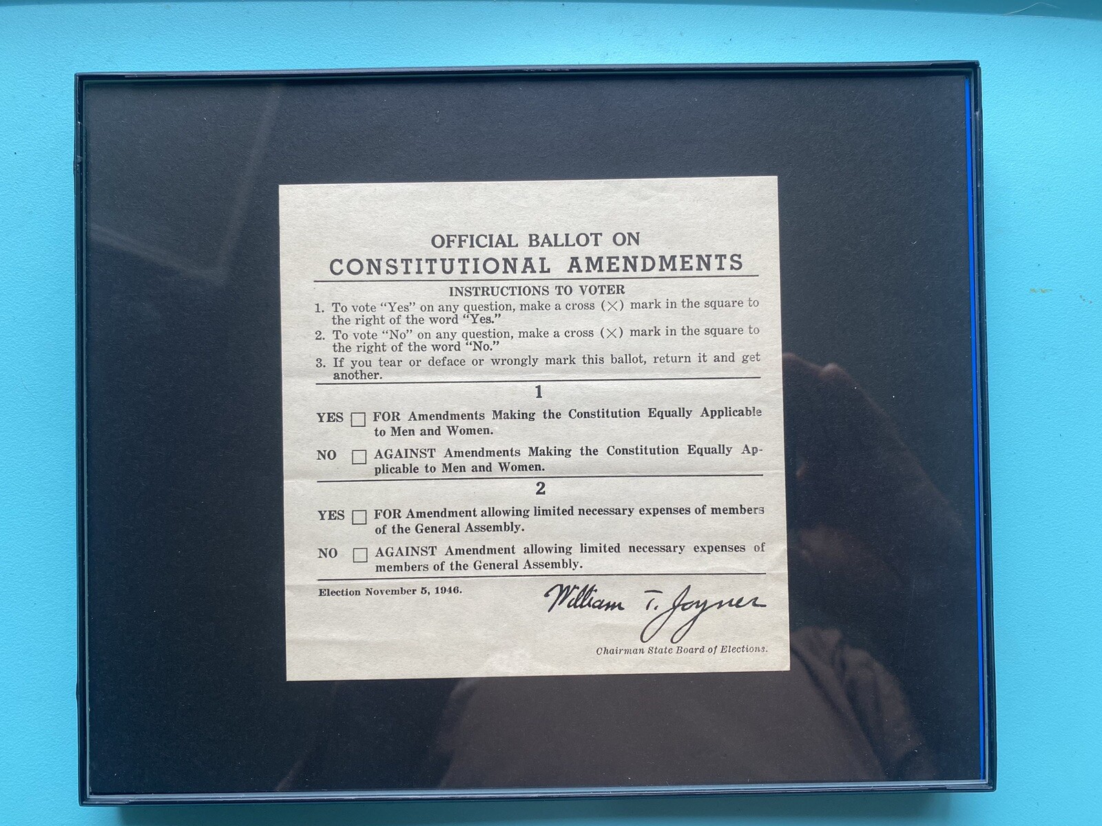 1946 Official Ballot For Constitutional Amendments For Women.