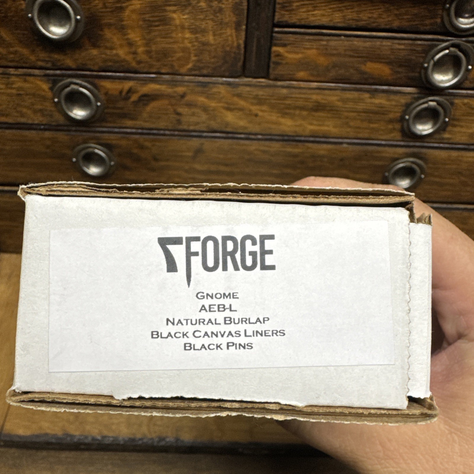 7FORGE Gnome Knife – Natural Burlap – Black Liners & Pins – AEB-L steel