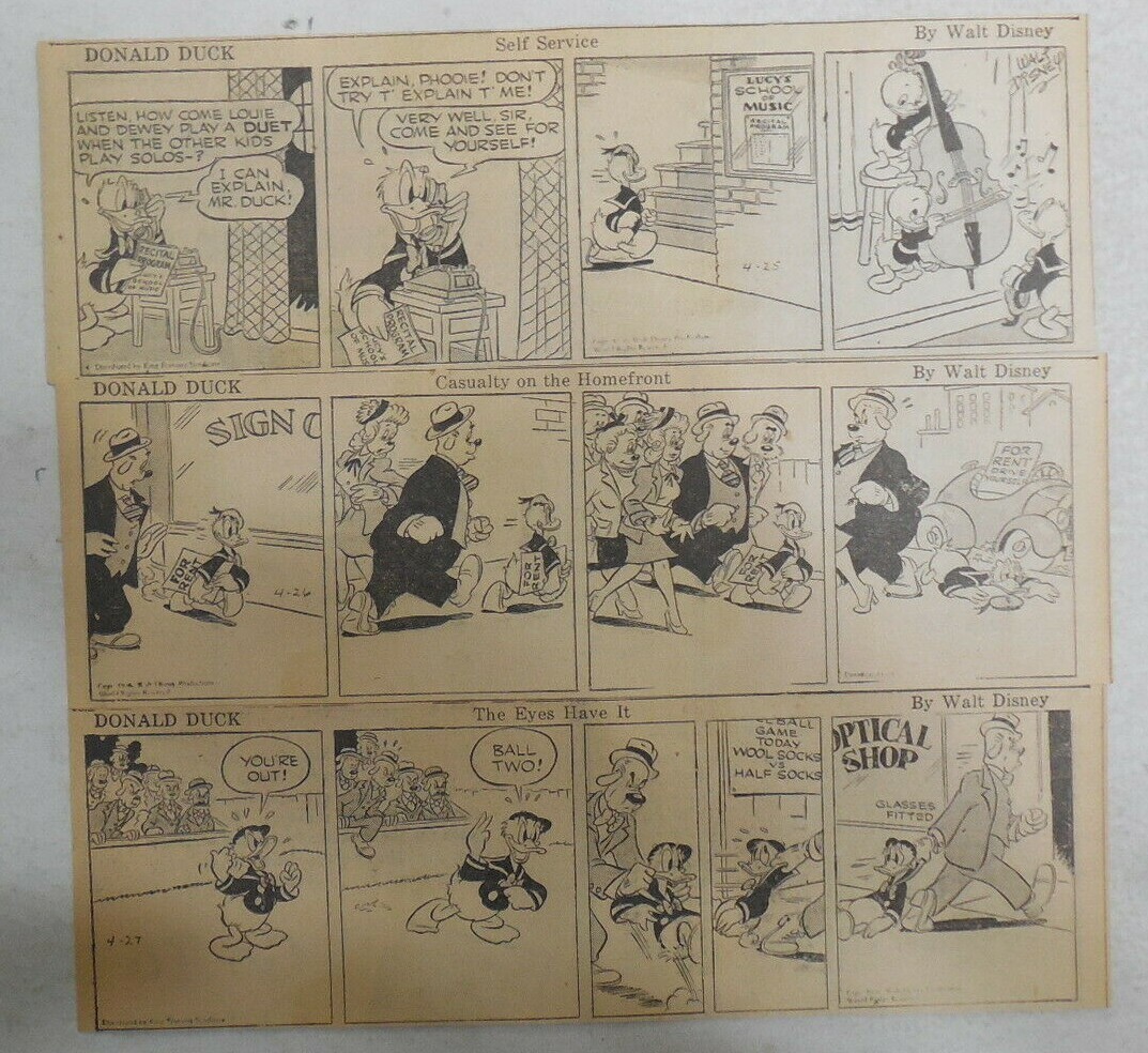 (290) Donald Duck Dailies by Walt Disney 1/23-12/31,1946 Size: 3 x 9 inches