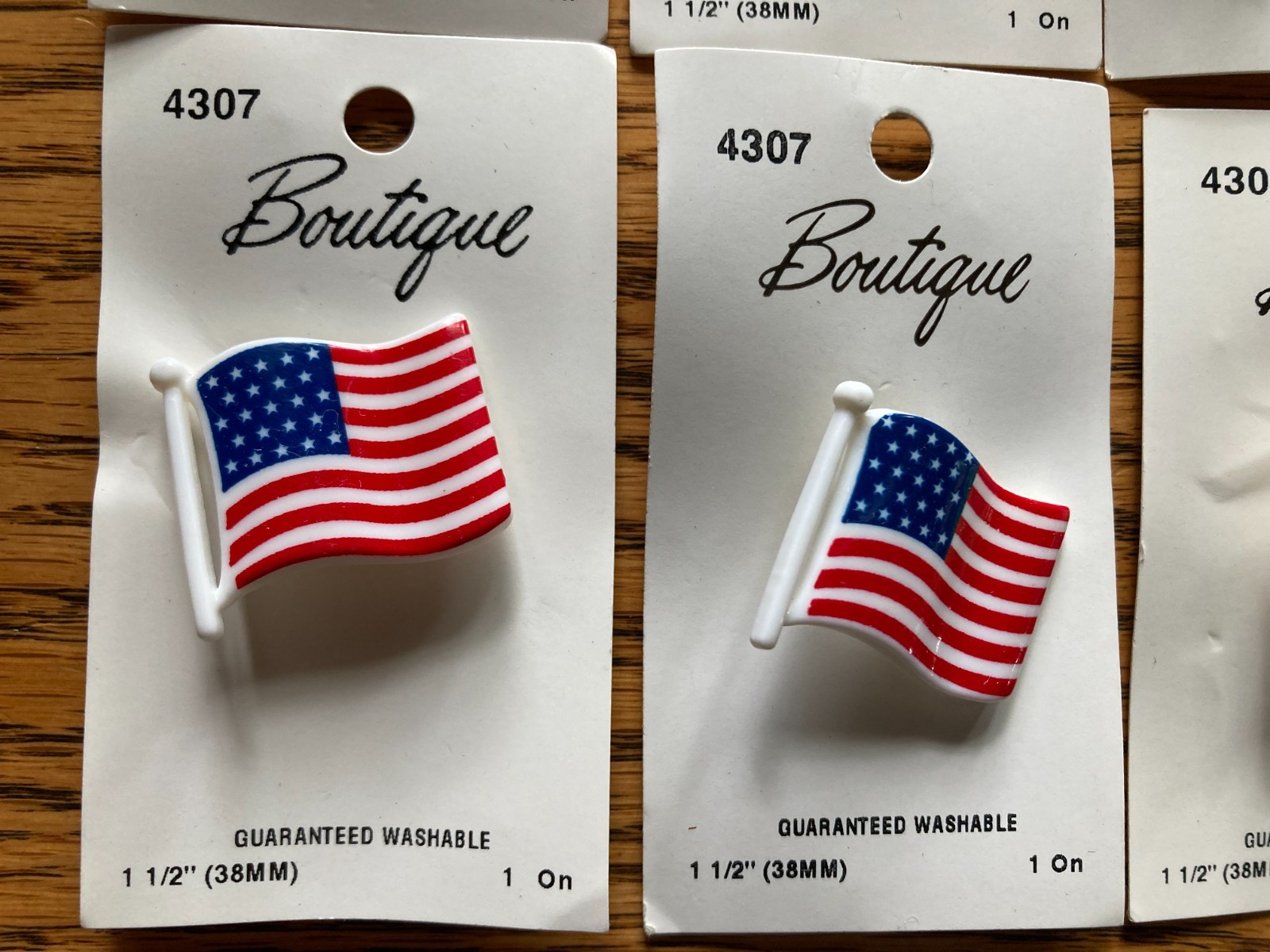 Vintage Lot 15 United States Flag Buttons Plastic 1 1/2″ Carded New NOS Lansing