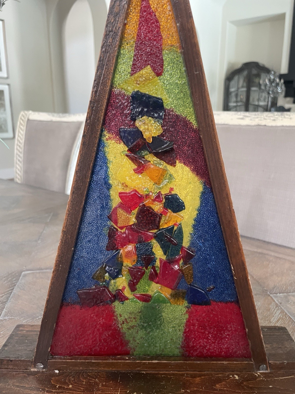 Vtg Mid Century Modern Pyramid Stained Glass Lucite Christmas Tree Lamp MCM