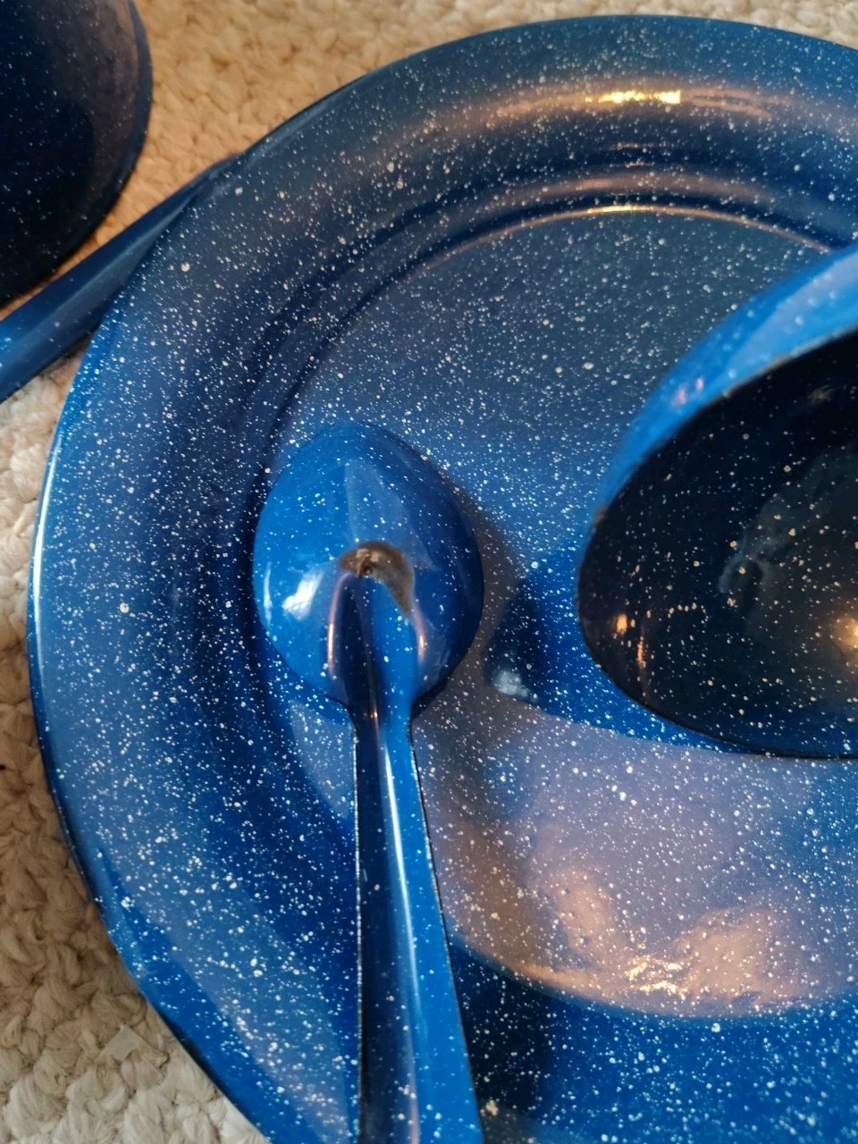 18 pc Vintage Blue and White Speckled Enamel Ware