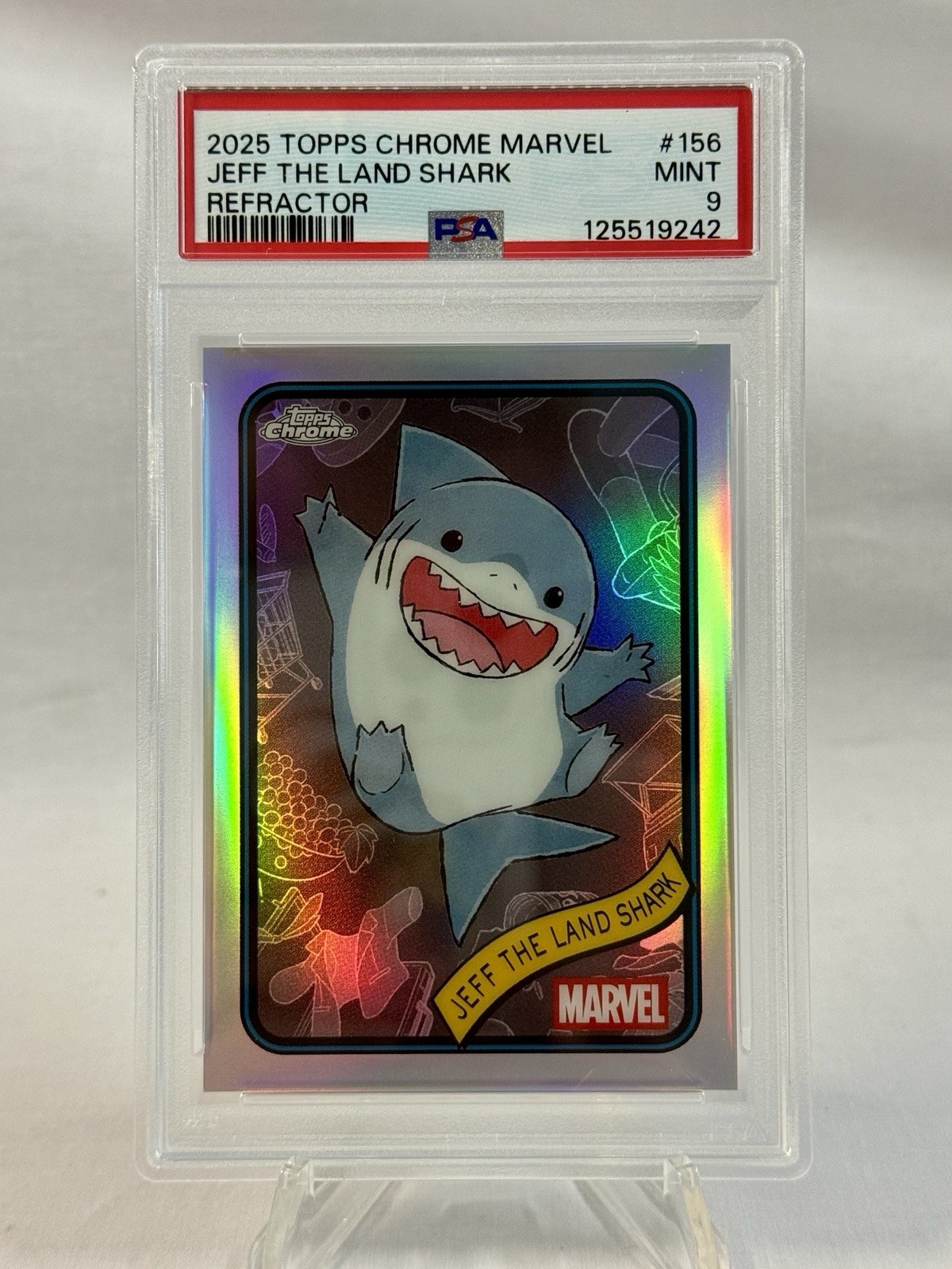 2025 Topps Chrome Marvel Comics Refractor Jeff the Land Shark #156 PSA 9 MINT