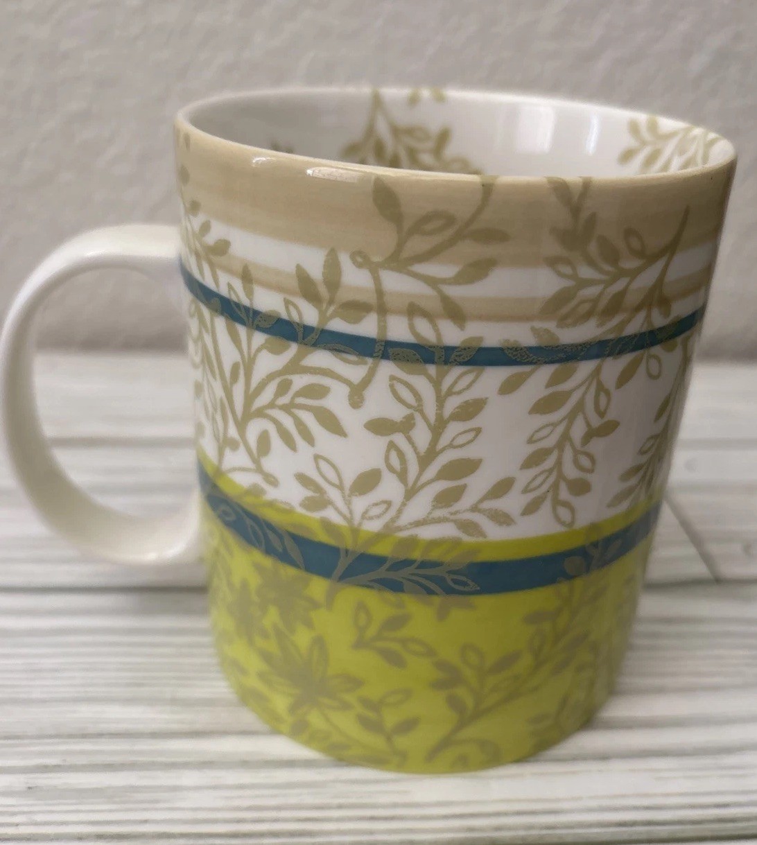 Starbucks 2008 Coffee Mug Green Zen Garden Leaves Branches Flowers Leaves 14 oz