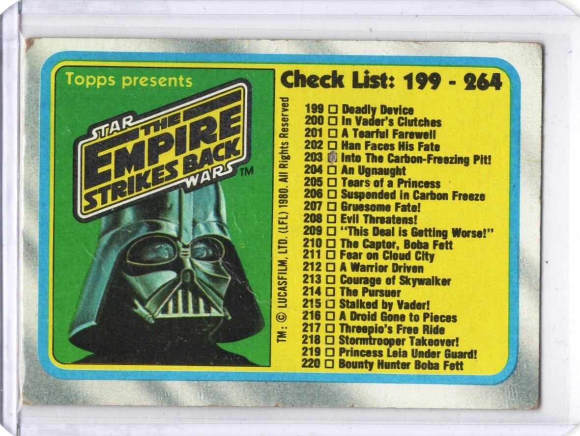 1980 Topps Star Wars Empire Strikes Back #264 Checklist 199-264