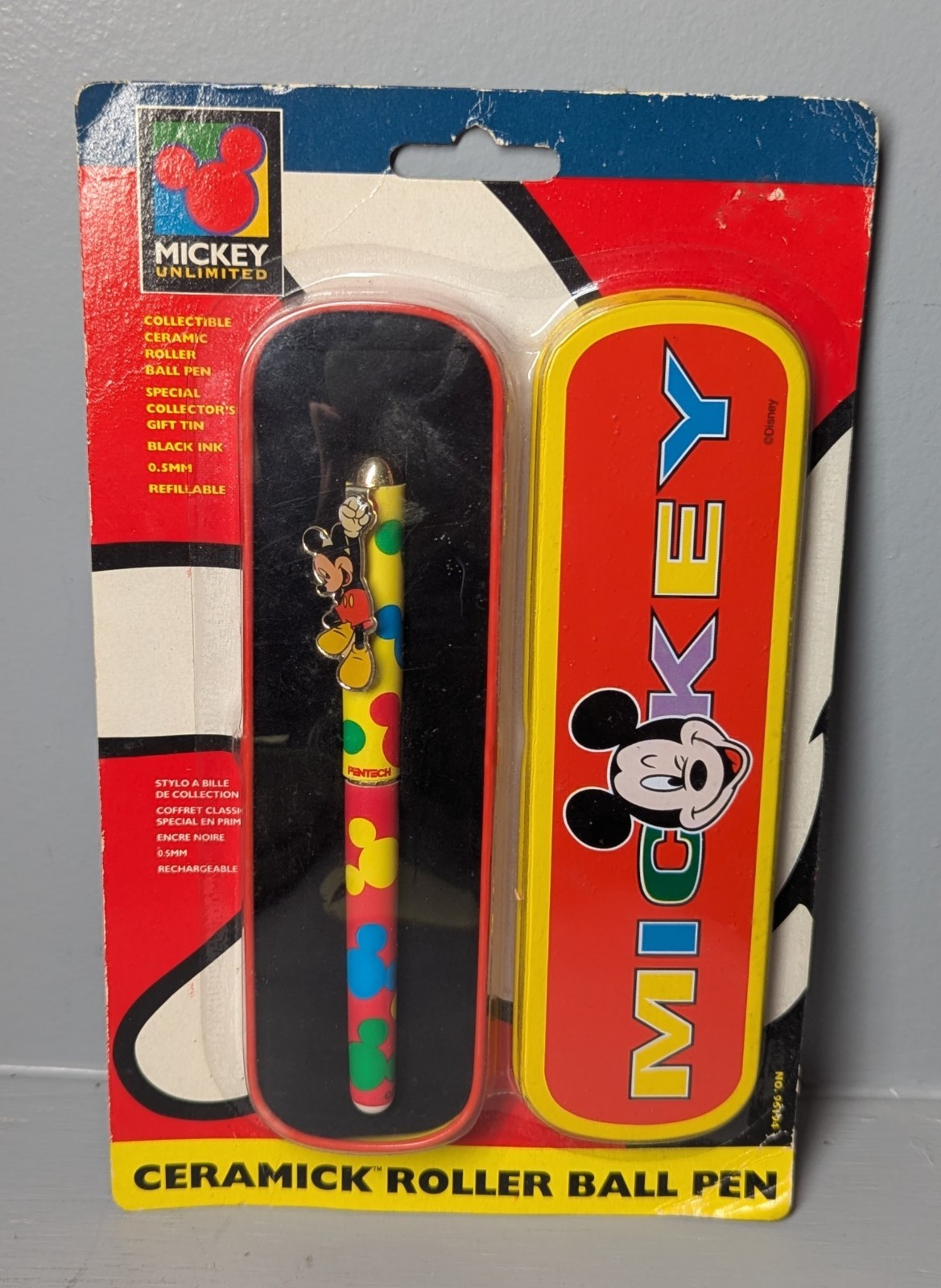 vintage Ceramick Roller ball pen and tin 1995 Pentech Mickey Unlimited Disney