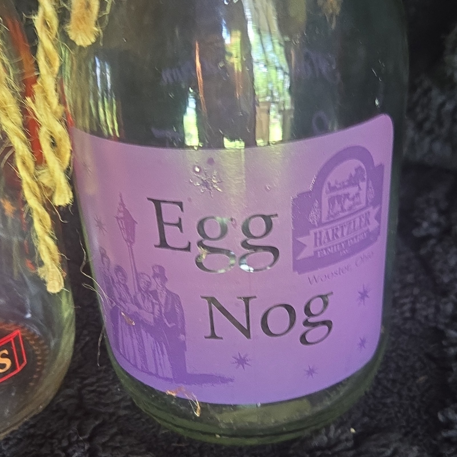 Hartzler’s Egg Nog Holiday Edition Clear Glass Milk Bottles Lot of 2