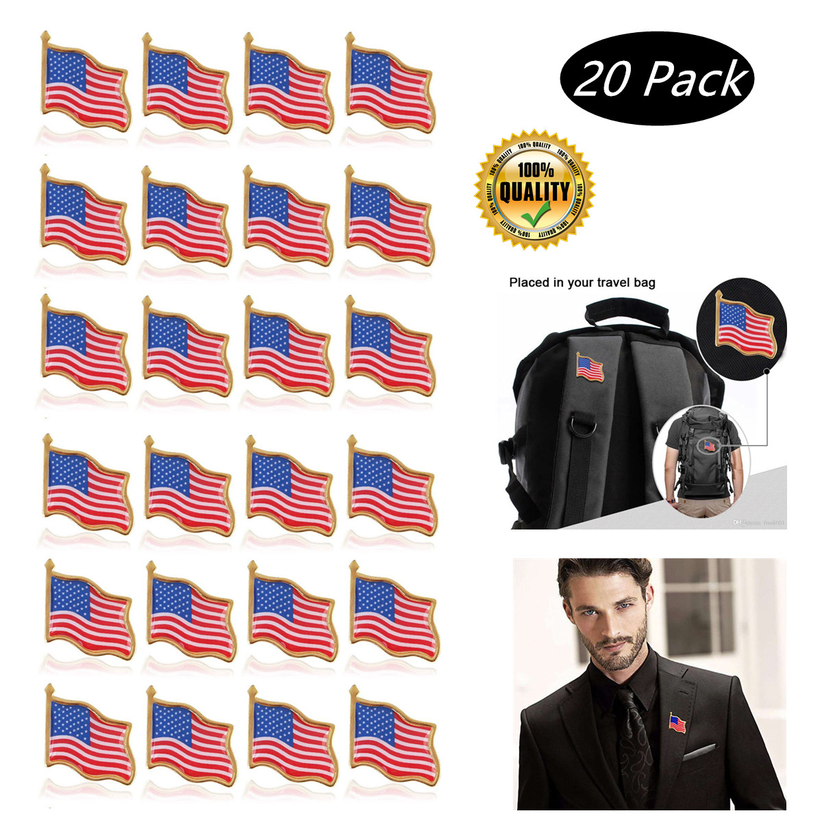 20 AMERICAN FLAG LAPEL PINS United States USA Tie Tack Badge Pin SHIPPED from US