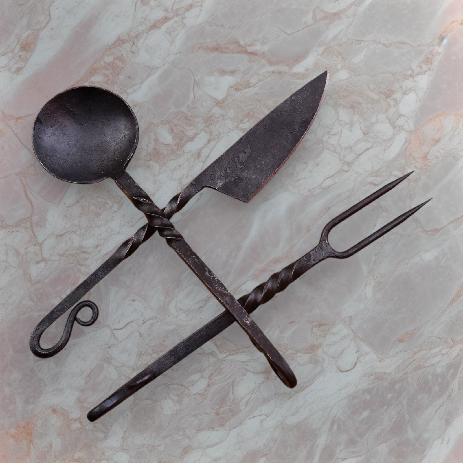 Handmade Medieval Eating Utensils Gift Set Hand Forged Carbon Steel Fork Spoon