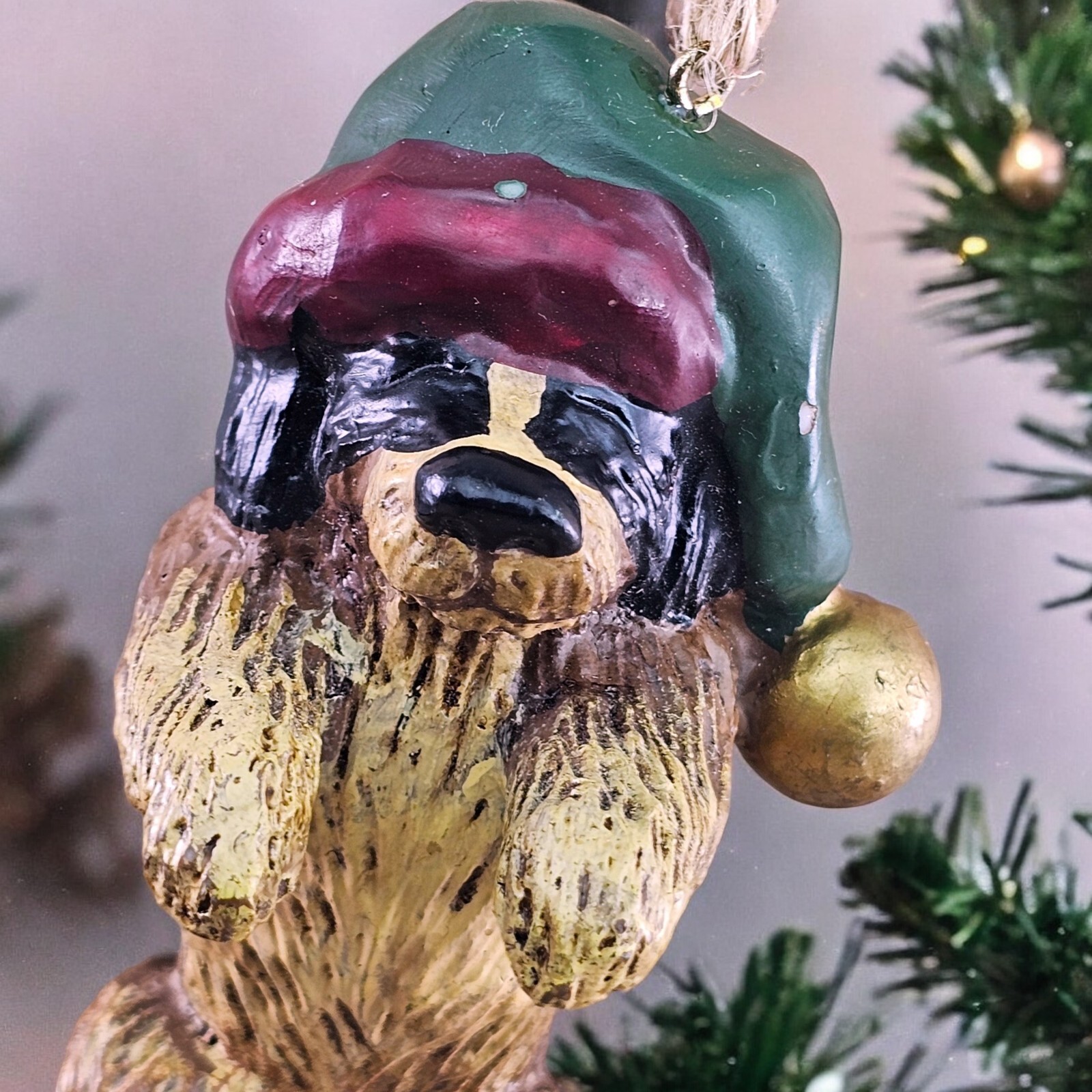 VTG Saint Bernard Dog Puppy Ornament Figurine Christmas Santa Claus Hat Resin