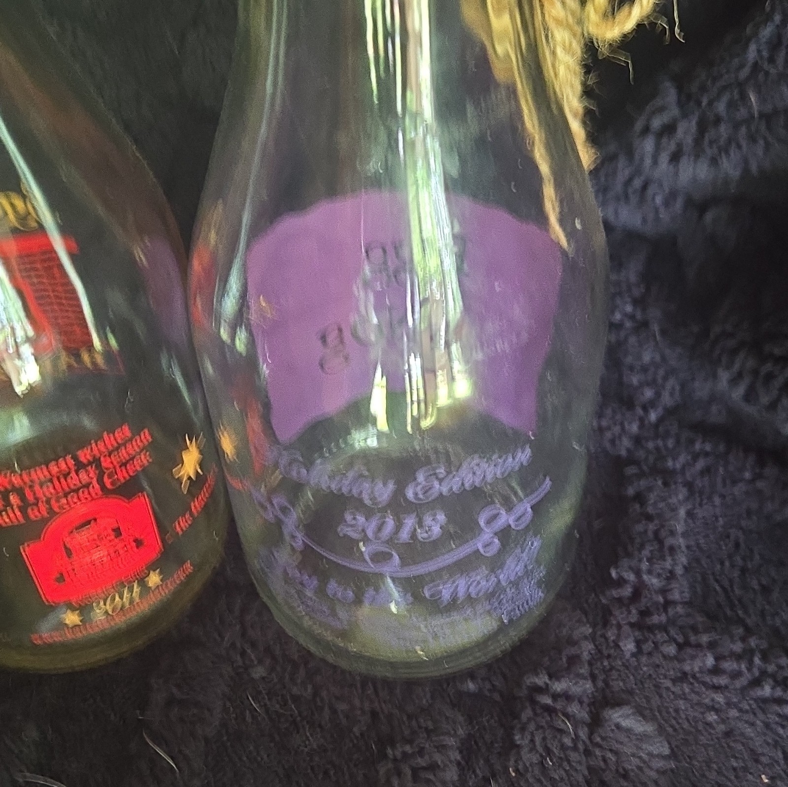 Hartzler’s Egg Nog Holiday Edition Clear Glass Milk Bottles Lot of 2