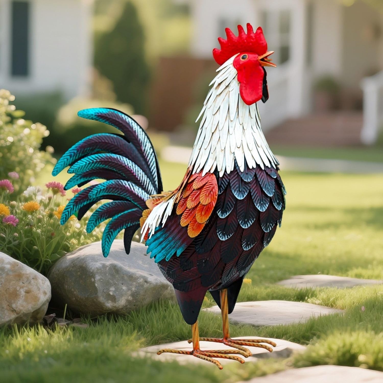 Weather-Resistant Metal Chicken Yard Statue