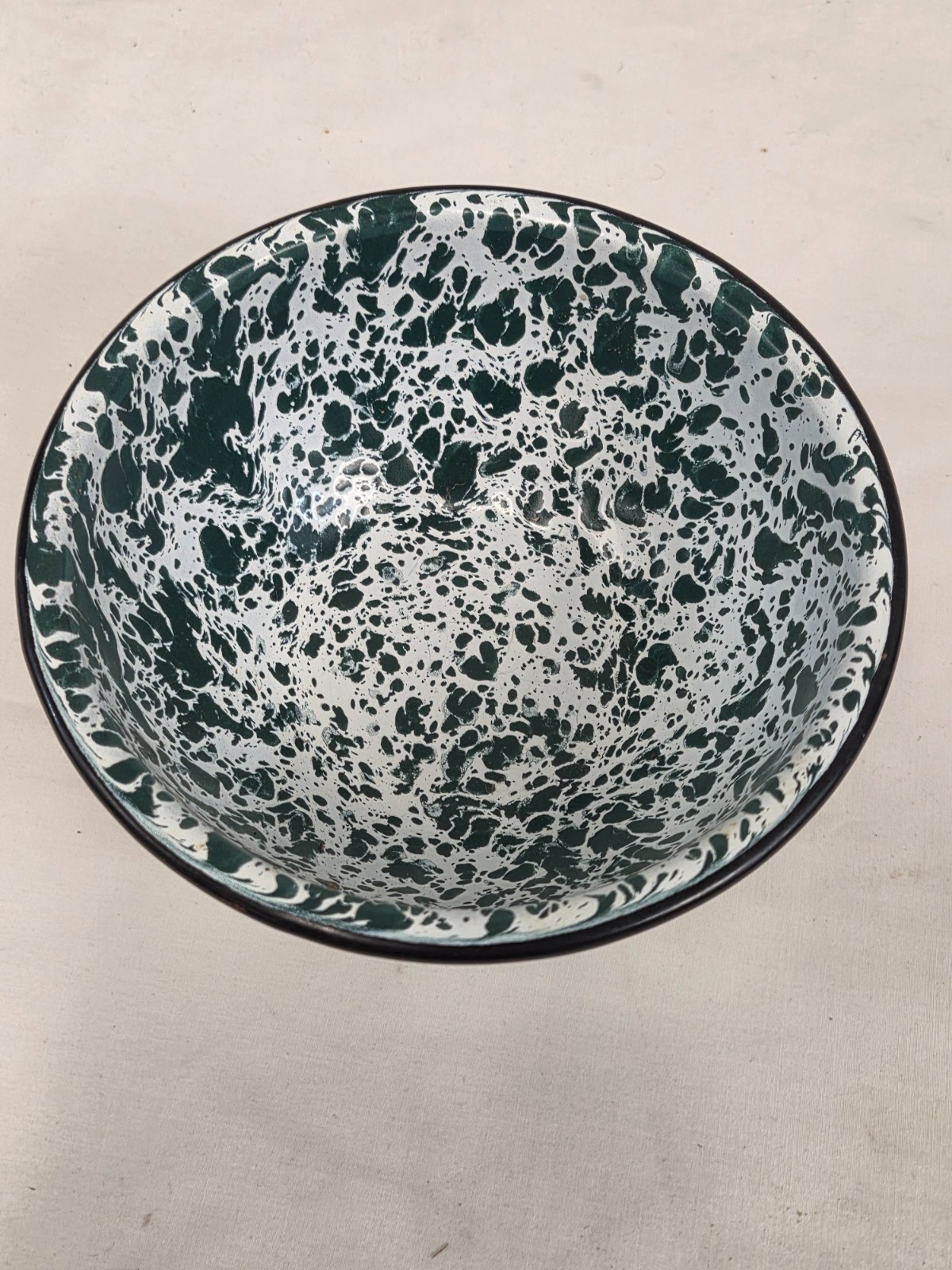 Vtg Green & White Enamelware Splatter Cereal Bowls 6″ Metal