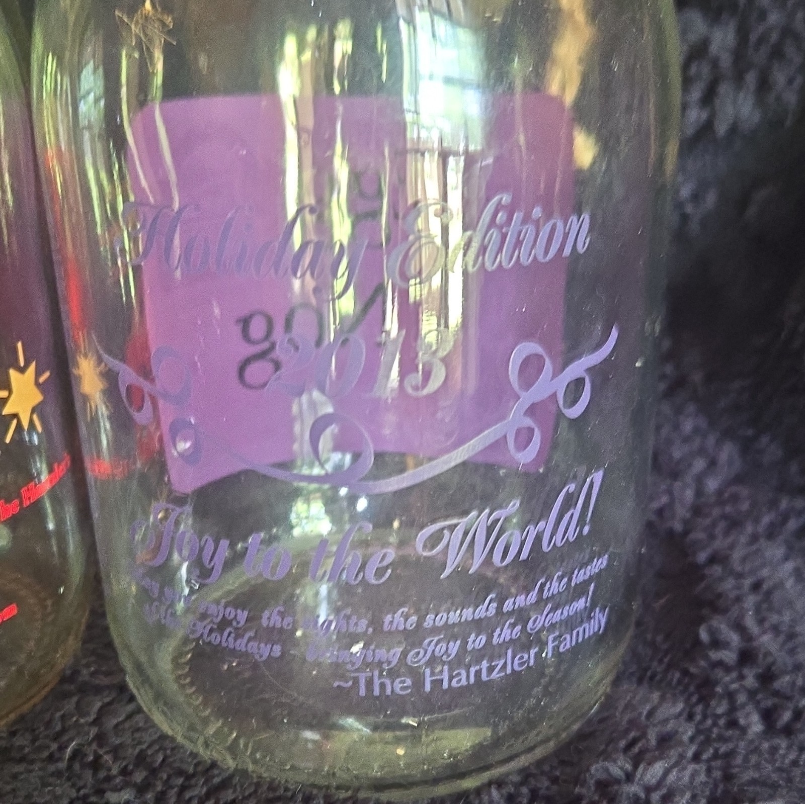 Hartzler’s Egg Nog Holiday Edition Clear Glass Milk Bottles Lot of 2