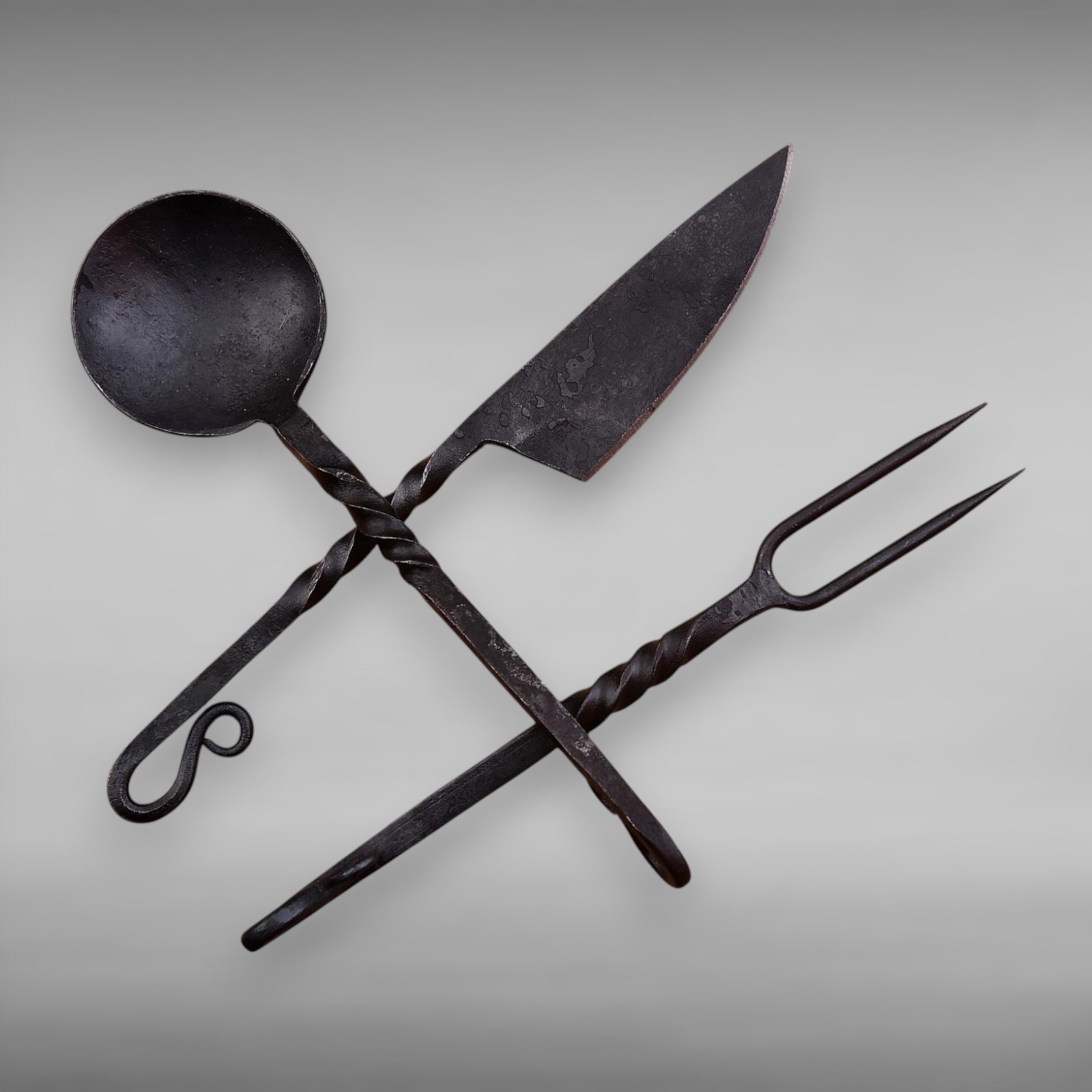 Handmade Medieval Eating Utensils Gift Set Hand Forged Carbon Steel Fork Spoon