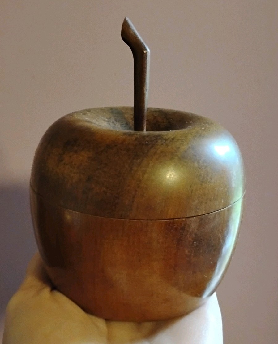 VTG Antique Wood Apple Fruit Shape Tea Caddy/ Trinket Storage Box