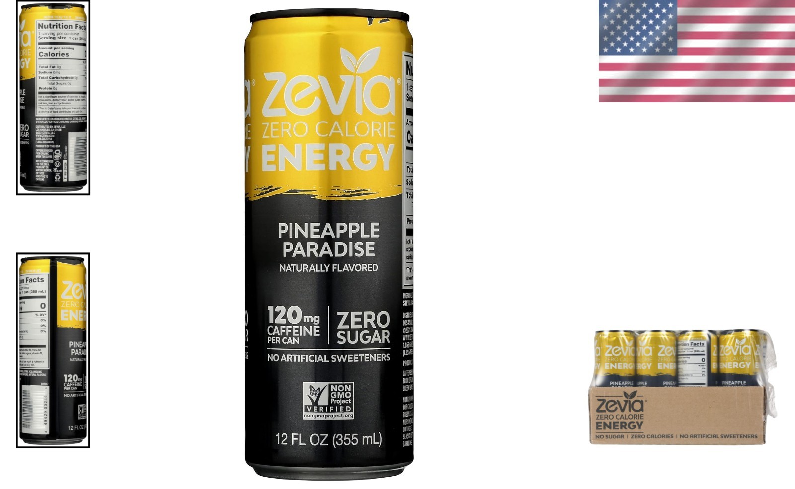 Refreshing Pineapple Paradise Energy Drink – Zero Calories, 12 Fl Oz Cans Set