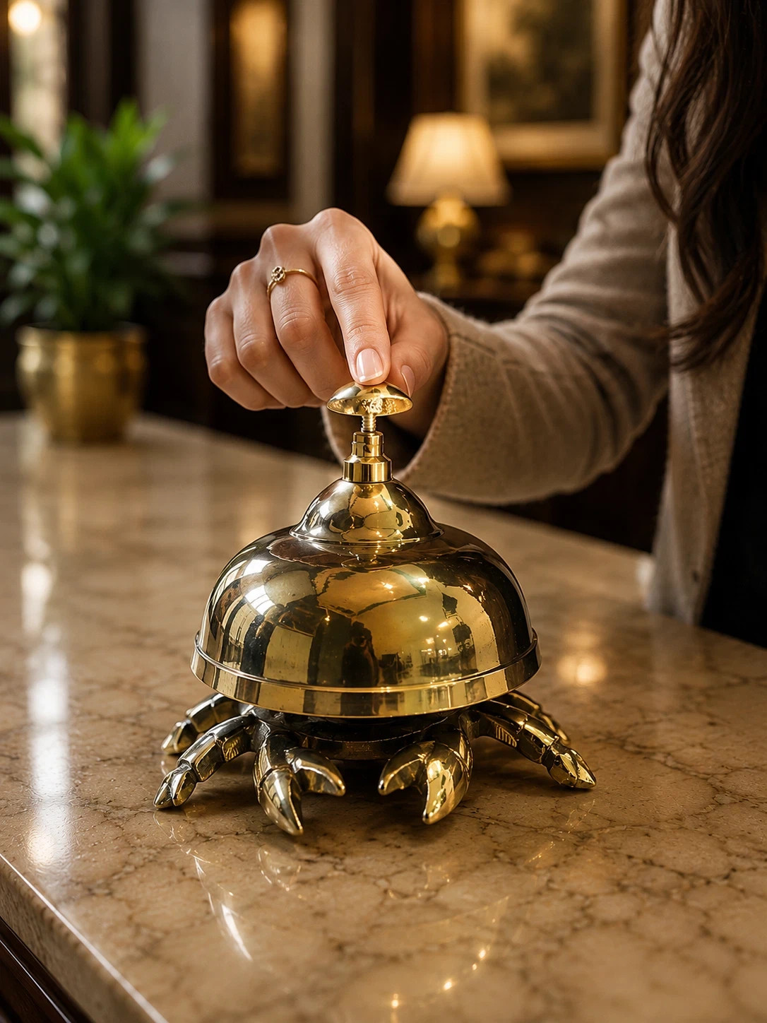 Small Brass Crab Desk Bell Nautical Hotel Service Counter Bell Décor Gift