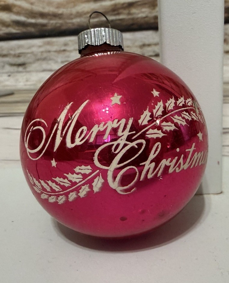 Vintage Christmas Glass Merry Christmas Shiny Brite Ornament Pink