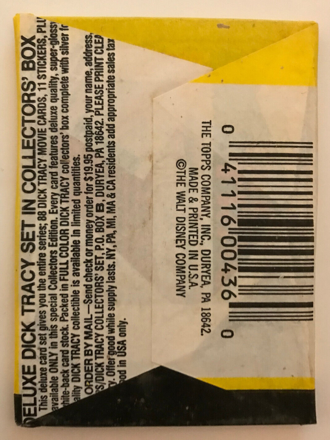 1990 Topps Dick Tracy, 1 Sealed Wax PACK From Wax Box, 8 Movie Cards & 1 Sticker