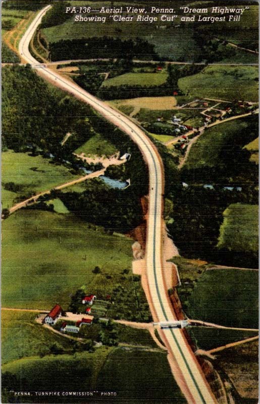 Breezewood PA postcard AERIAL VIEW OF DREAM HIGHWAY CLEAR RIDGE CUT j/13 AV9982
