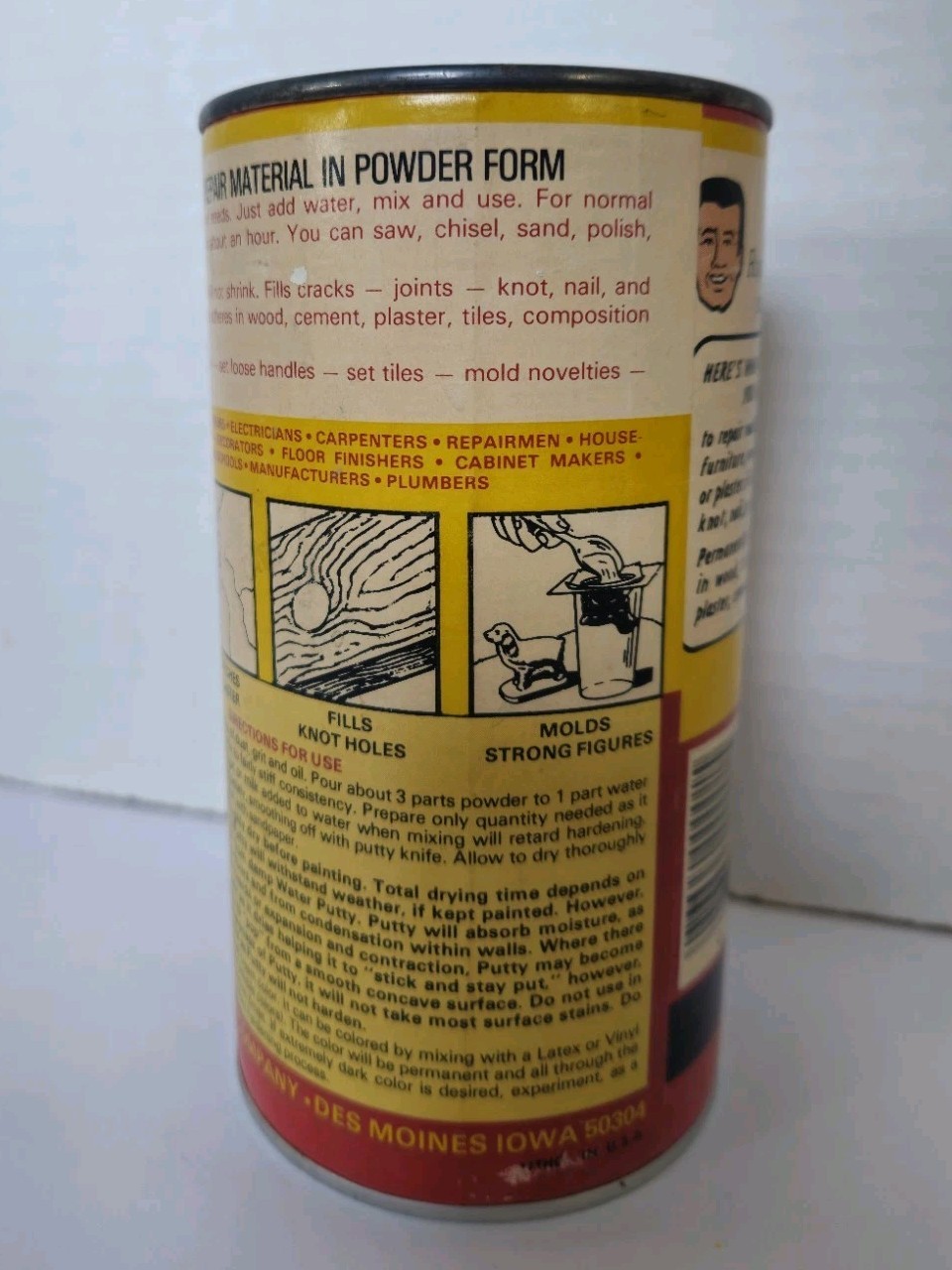 Vintage DURHAM’S Rock Hard Water Putty 1lb Tin and Cardboard Vintage