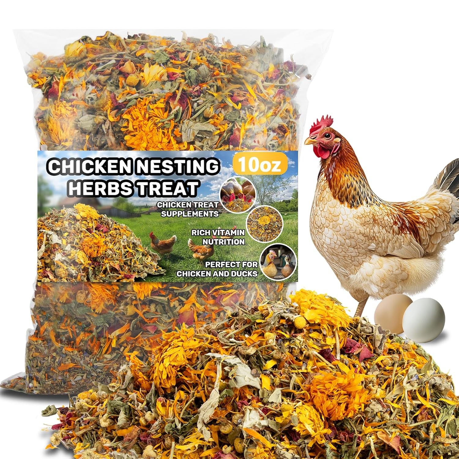 10oz Chicken Nesting Herbs Dried Herb Layer Feed for Coop & Run (72 characters)
