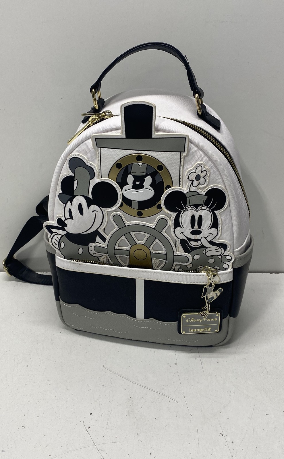 Loungefly Disney Parks Steamboat Willie Mickey Mouse Mini Backpack Gold Hardware