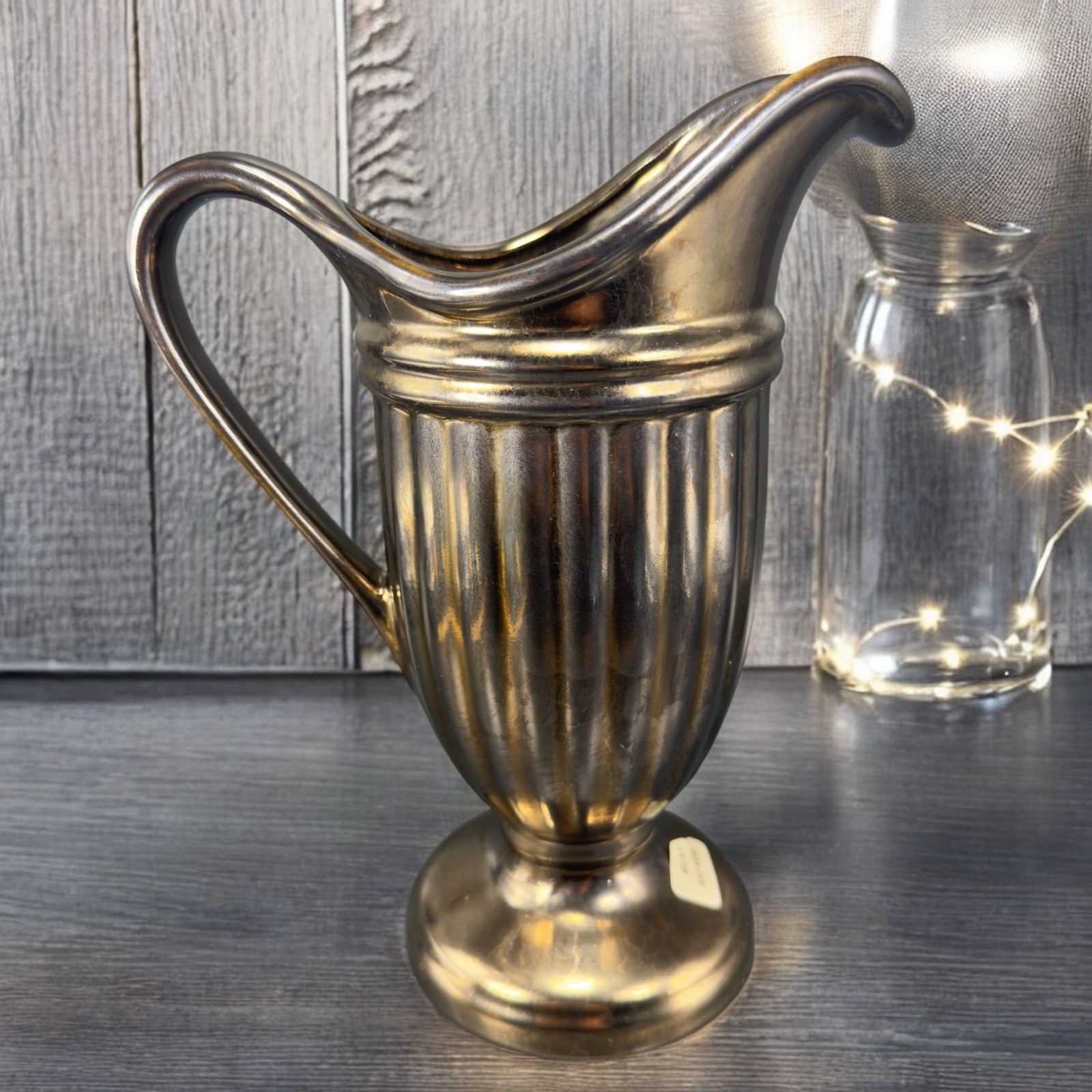 Haeger Art Pottery Bronzed Metallic Glaze Urn Pitcher Footed Vase Vintage