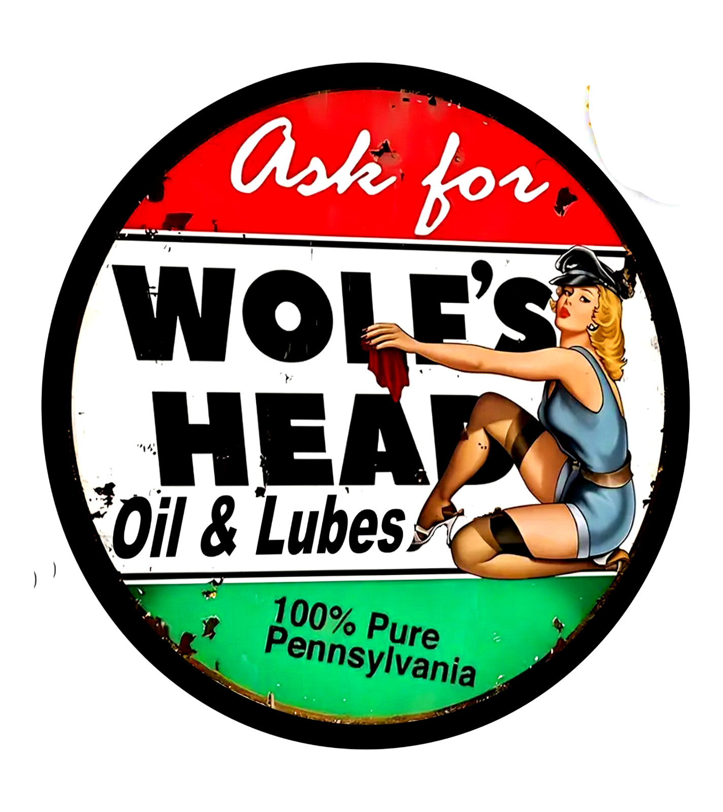 WOLF’S HEAD OIL SIGN STICKER VINTAGE REPLICA MOTOR OIL CARS GARGAGE 4 SIZES