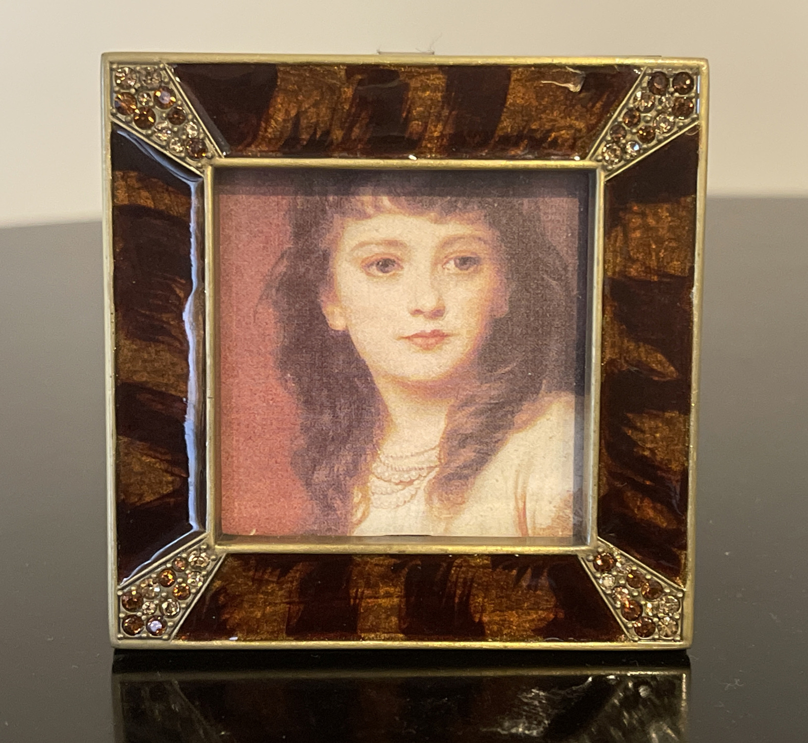 Jay Strongwater Leland Pavé Cat Print 2” Square Photo Frame Mint