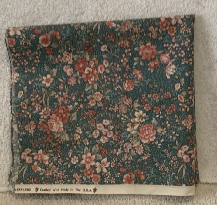 1/2 Yard Kesslers Green Pink Beige Floral Cotton Fabric 36×18 – NEW