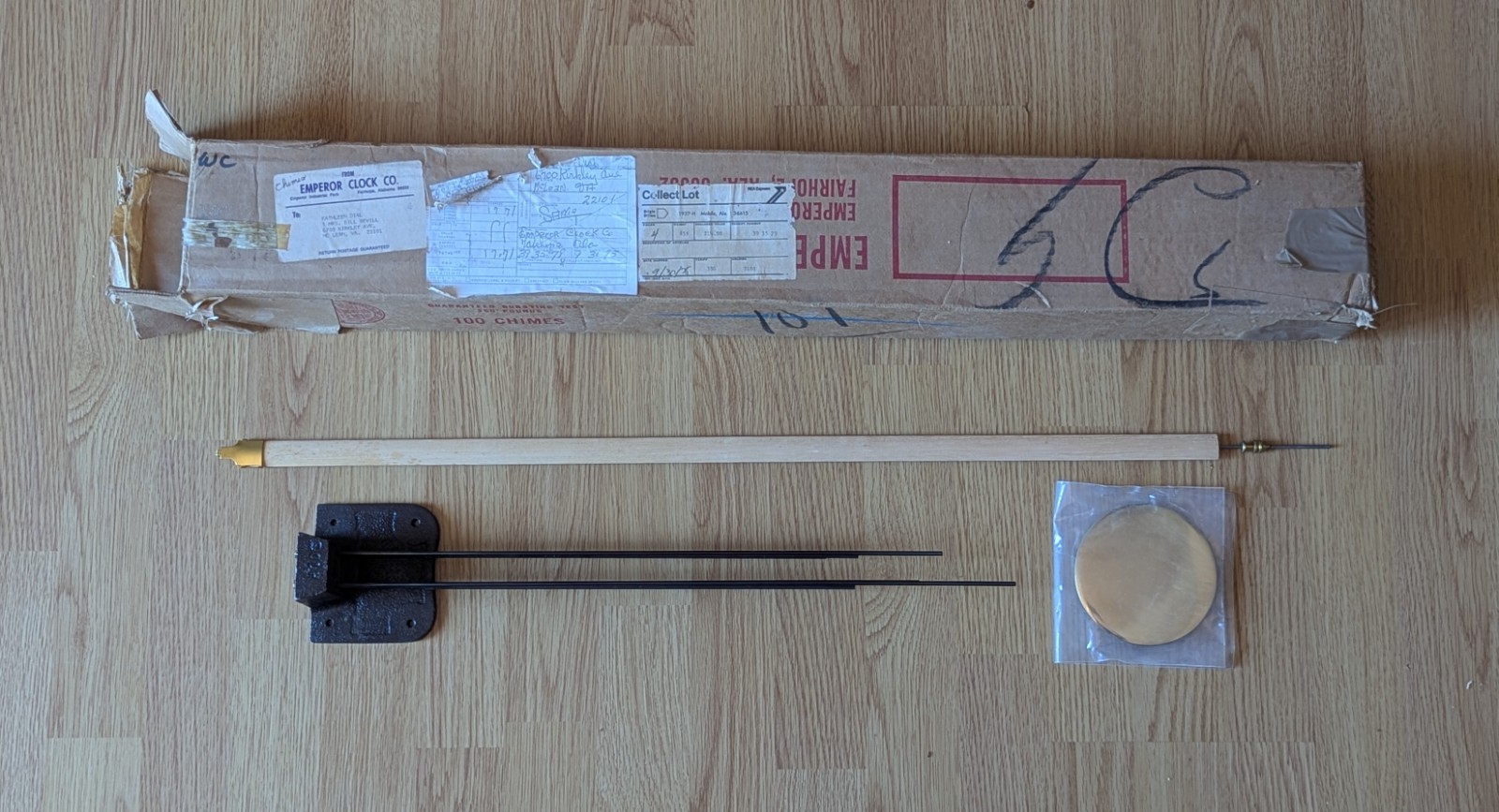 Emperor Grandfather Clock Replacement Parts 8 Rod Chime Pendulum Stick & Bob Vtg