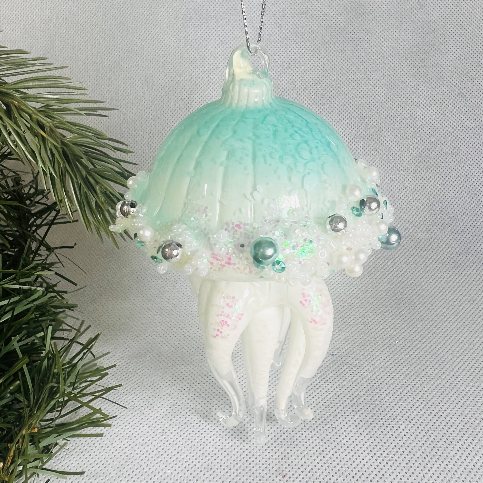 Kurt Adler Luminosity Glow In the Dark Glass Jellyfish Ornament T3732 Nautical
