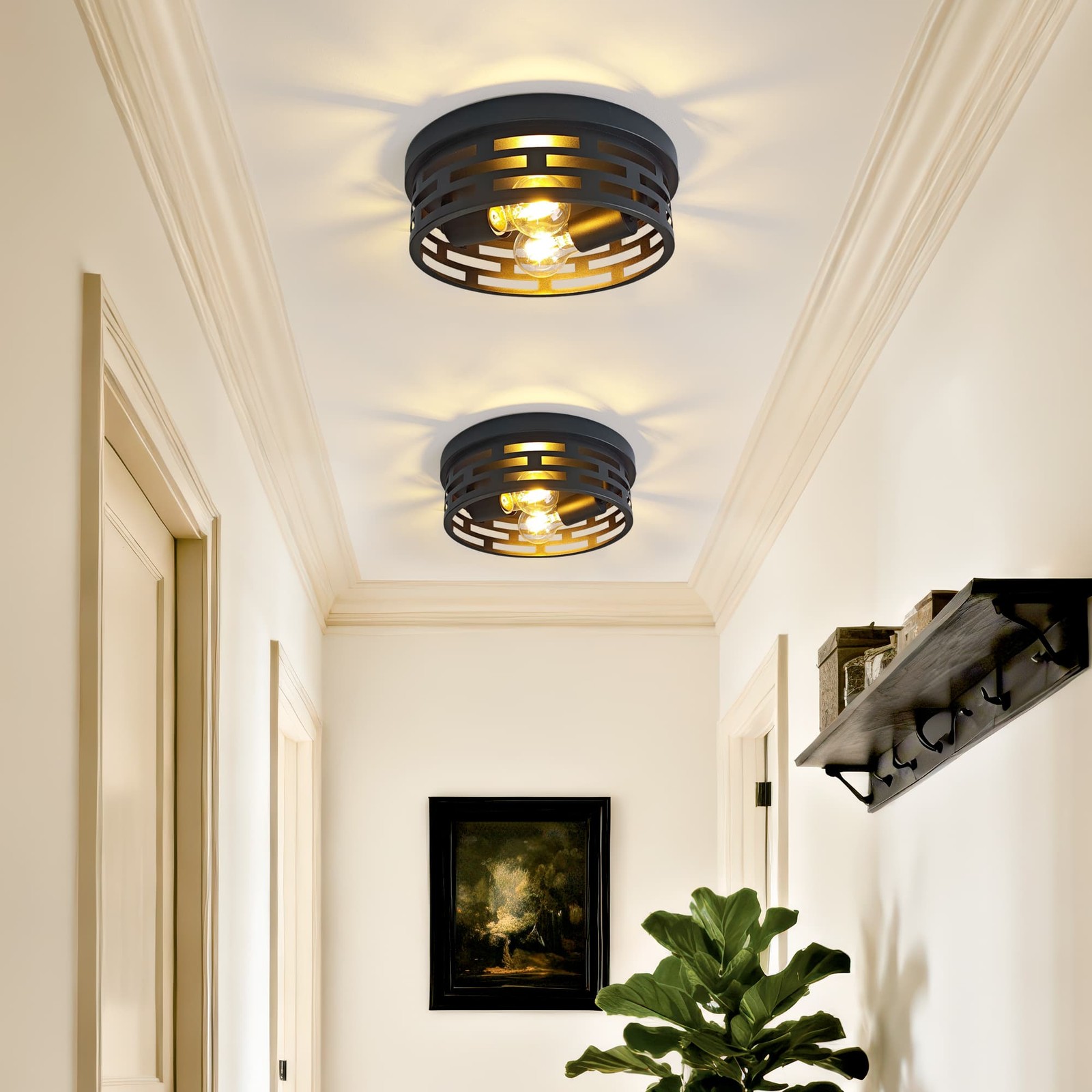 2-Pack 10.2″ Industrial Flush Mount Ceiling Light 2-Light Black Ceiling Fixture