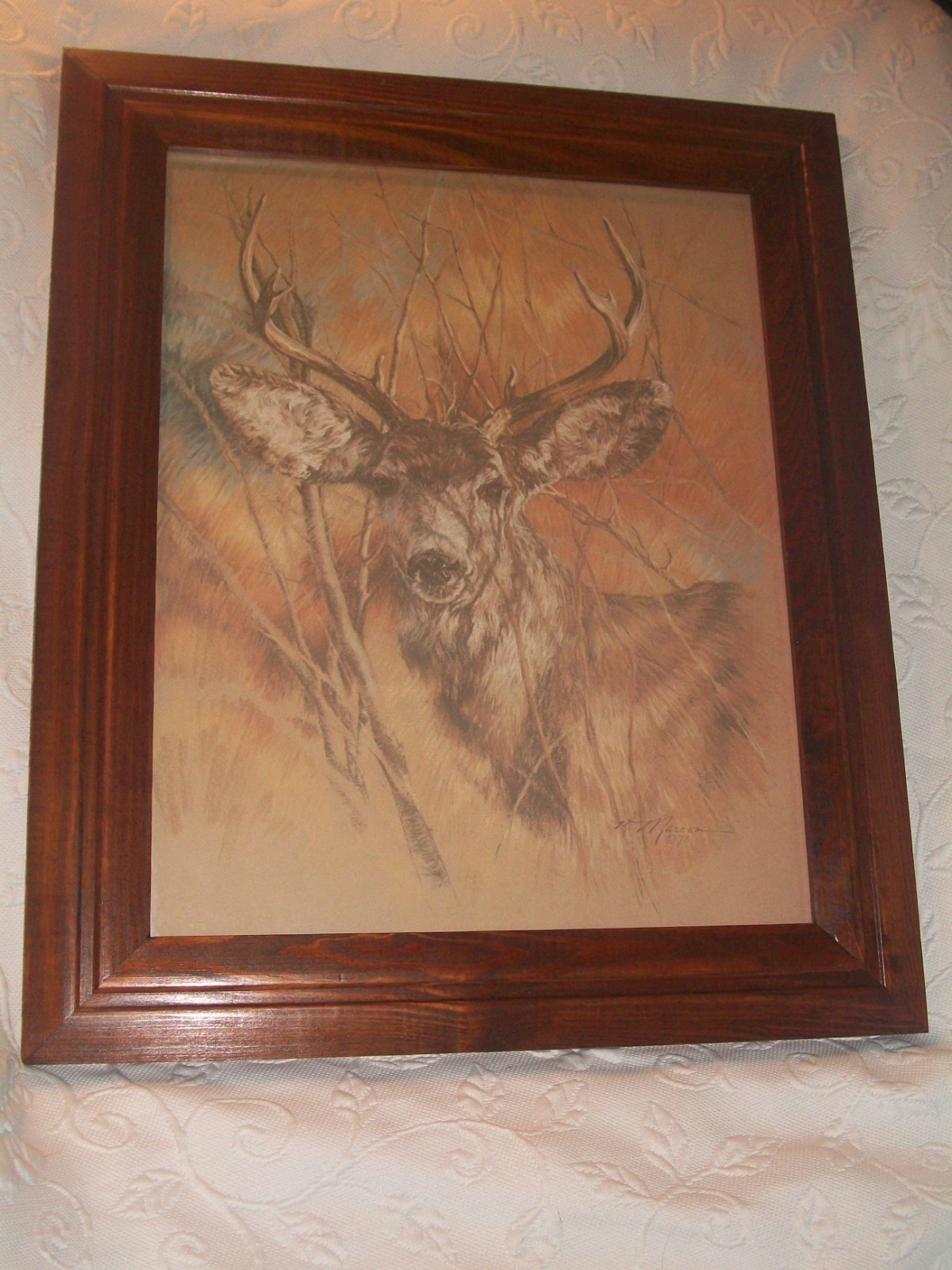 Vintage HOMCO Wood Framed Print ” Silent Buck ” By K. Maroon