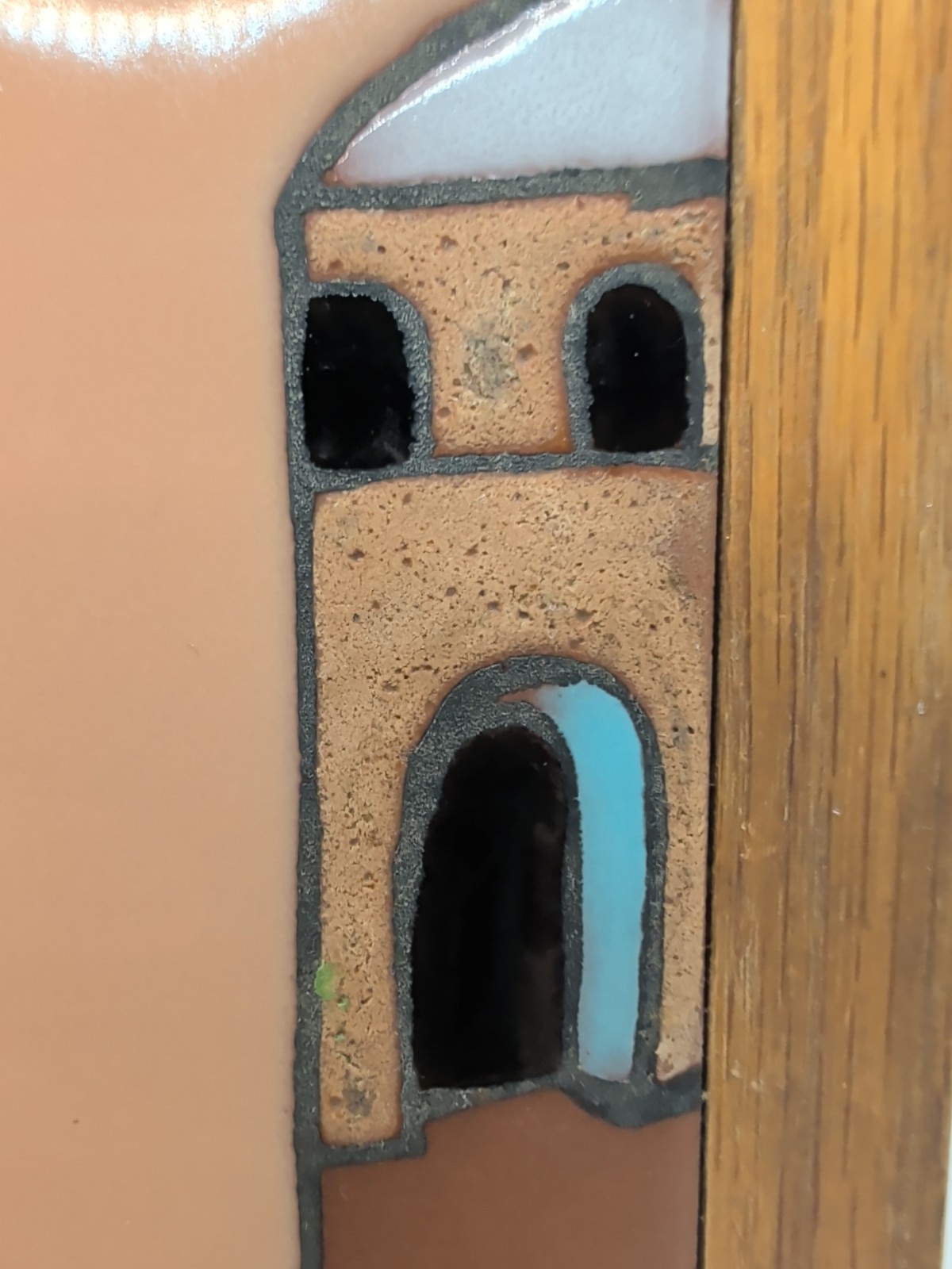 Vintage Italian Clay Tile Glazed Matte Arches Courtyard Signed Wood Framed Decor