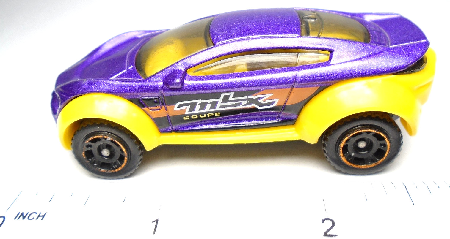 2016 MATCHBOX MBX COUPE PURPLE & YELLOW 1:64 DIECAST 2 7/8″ CAR W ORANGE & BLACK